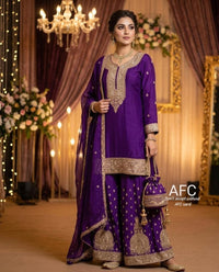 Royal Collection | Pure Chinnon Garara Set with Zari & Dabka Embroidery