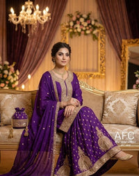 Royal Collection | Pure Chinnon Garara Set with Zari & Dabka Embroidery