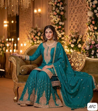 Royal Collection | Pure Chinnon Garara Set with Zari & Dabka Embroidery