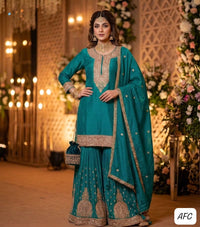 Royal Collection | Pure Chinnon Garara Set with Zari & Dabka Embroidery