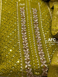 Royal Collection | Olive Green Pure Georgette Lucknowi Embroidery Suit (Unstitched)
