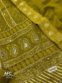 Royal Collection | Olive Green Pure Georgette Lucknowi Embroidery Suit (Unstitched)