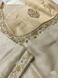 Aarvika Fab Collection | Soft Silver & Champagne Gold Tissue Gharara Set