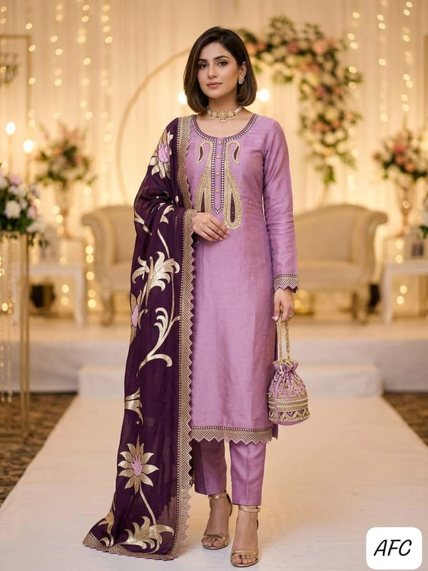 AFC Royal Collection – Pure Shimmer Organza Zardozi 3-Piece Suit Set