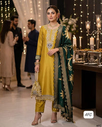 Aarvika Fab Shimmer Tissue Silk Unstitched Suit Set with Banarasi Dupatta & Potli