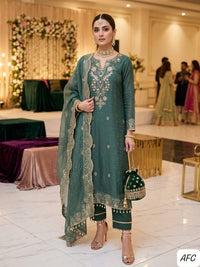 Aarvika Fab | Mukaish & Pitta Work Burberry Tissue Organza Unstitched Suit