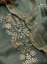 Aarvika Fab | Mukaish & Pitta Work Burberry Tissue Organza Unstitched Suit