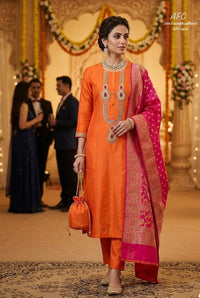 Upada Silk Suit with Kundan & Mukaish Embroidery, Banarasi Dola Silk Dupatta