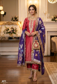 Wine Purple & Maroon Shimmer Tissue Silk Suit with Banarasi Organza Dupatta