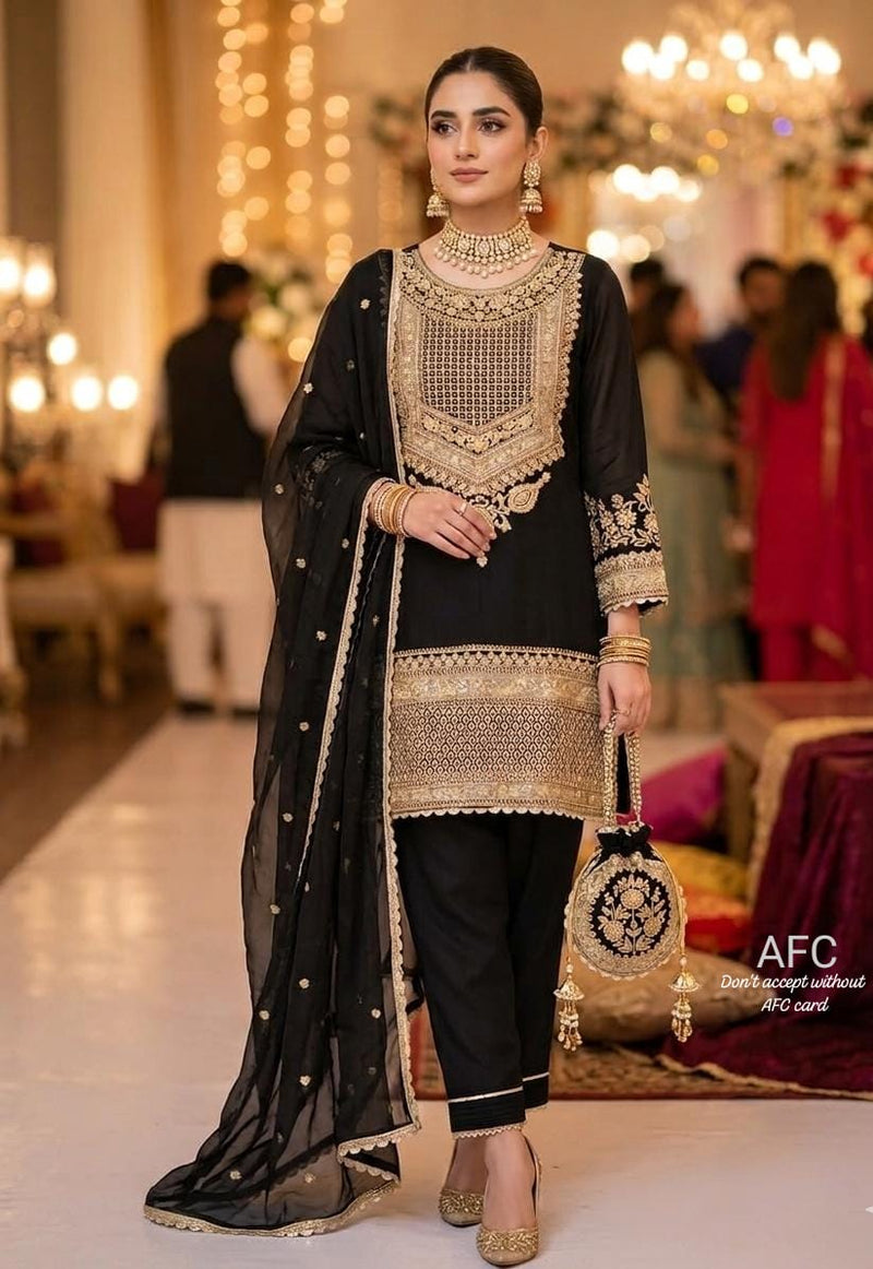 AFC Royal Collection – Pure Silk Heavy Zari Kauri Work 4-Piece Suit Set
