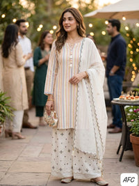 AFC Classy Collection – Multicolour Stripe Linen Cotton 3-Piece Suit Set