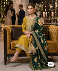 Aarvika Fab Shimmer Tissue Silk Unstitched Suit Set with Banarasi Dupatta & Potli