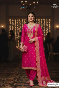 Royal Collection | Rose Pink Pure Organza Banarasi Silk Suit (Unstitched)