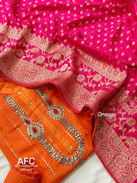 Upada Silk Suit with Kundan & Mukaish Embroidery, Banarasi Dola Silk Dupatta