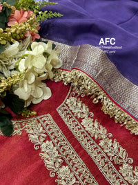 Wine Purple & Maroon Shimmer Tissue Silk Suit with Banarasi Organza Dupatta